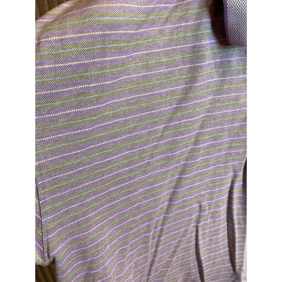 Alan Flusser Lavender Golf Shirt with Green Horizontal Pinstripes Sz L - Picture 8 of 9